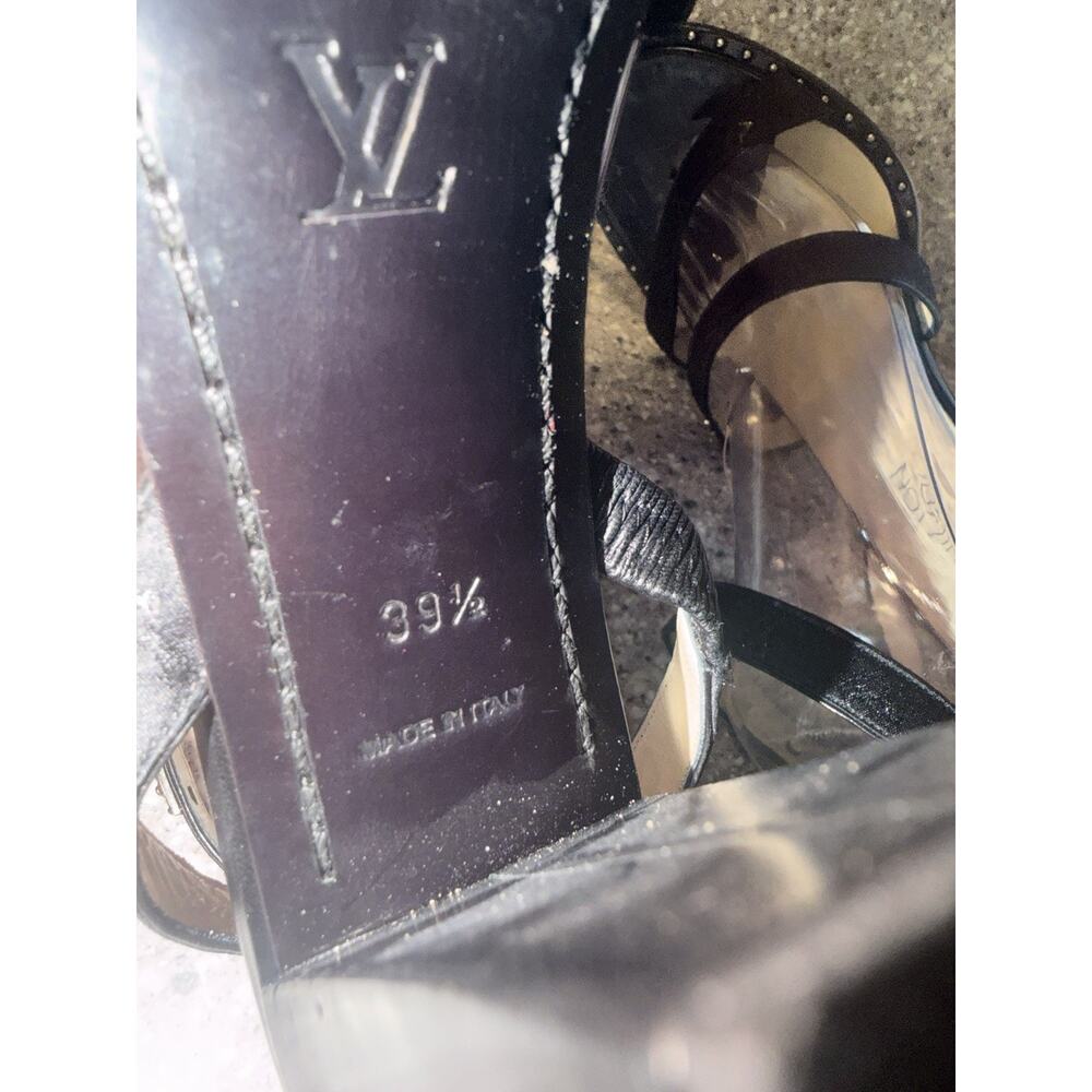 Louis Vuitton Strappy Monogram Satin Sparkle Leather Block Heel Sandals EU 39.5 - Picture 13 of 16